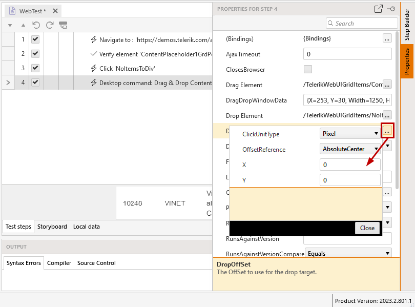 Drop element offset properties