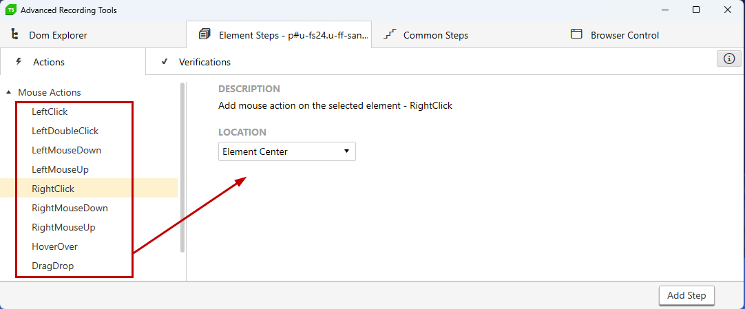 Add Mouse Action Step
