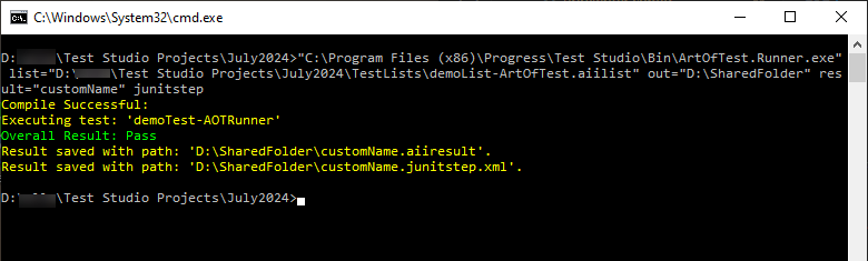 Run test list outputting the results in junitstep format in specified folder with custom name