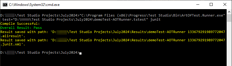 Run single test outputting the results in junit format