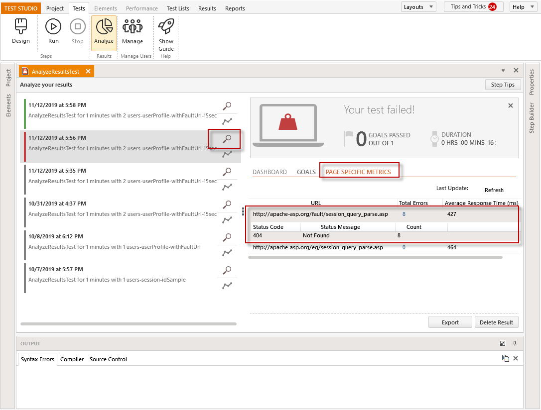 Page Specific Metrics http response details