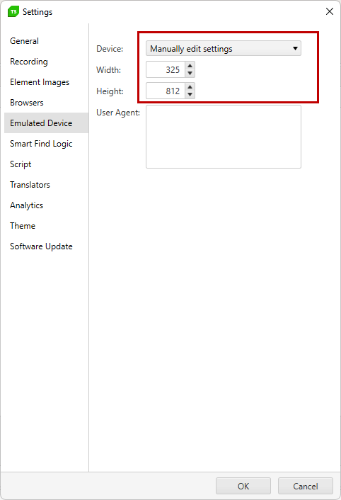 Default device settings manual setting