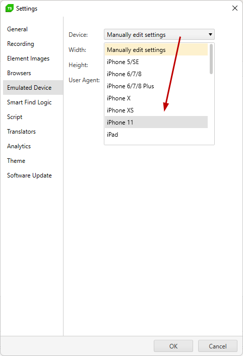 Device settings list of devices