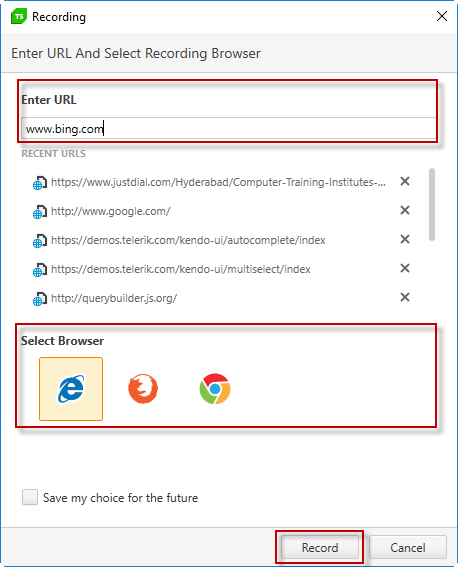 Select url and browser