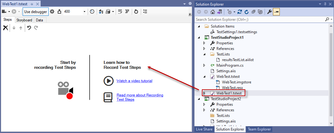 Create and Record a Web Test in Visual Studio Plugin - Progress Test Studio