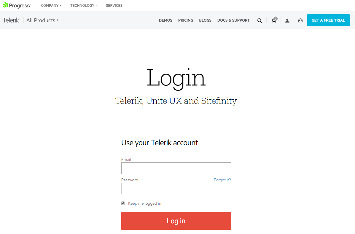 Log In to your Telerik account
