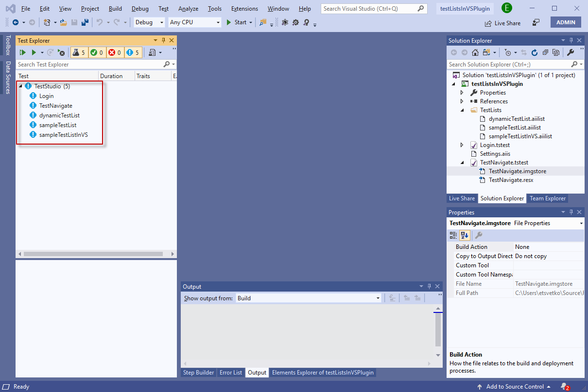 Visual Studio Test Explorer Progress Test Studio