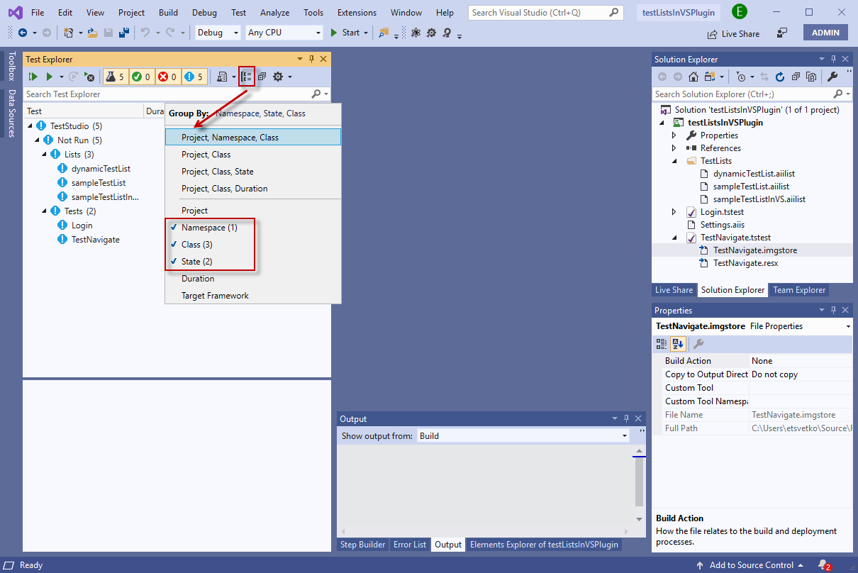 Visual Studio Test Explorer Progress Test Studio