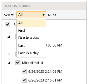 Test List Runs Filter