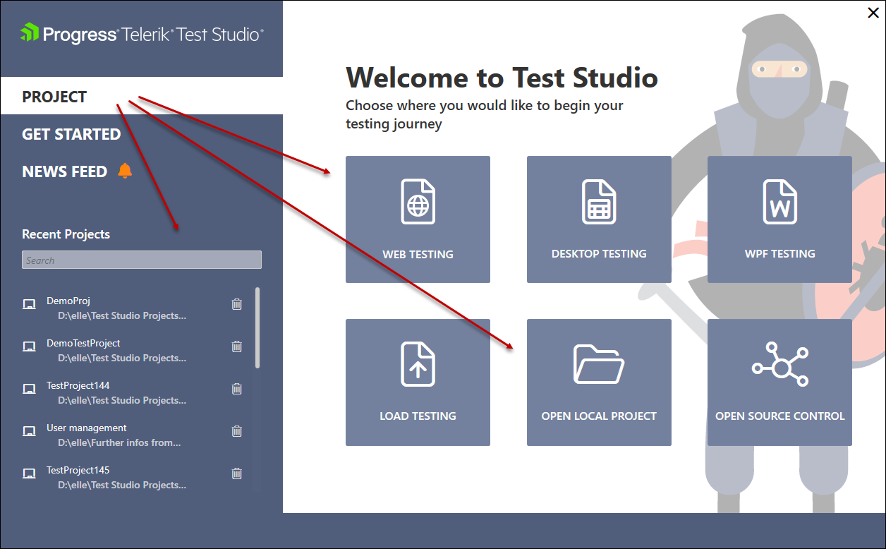 Launch Test Studio Welcome Screen