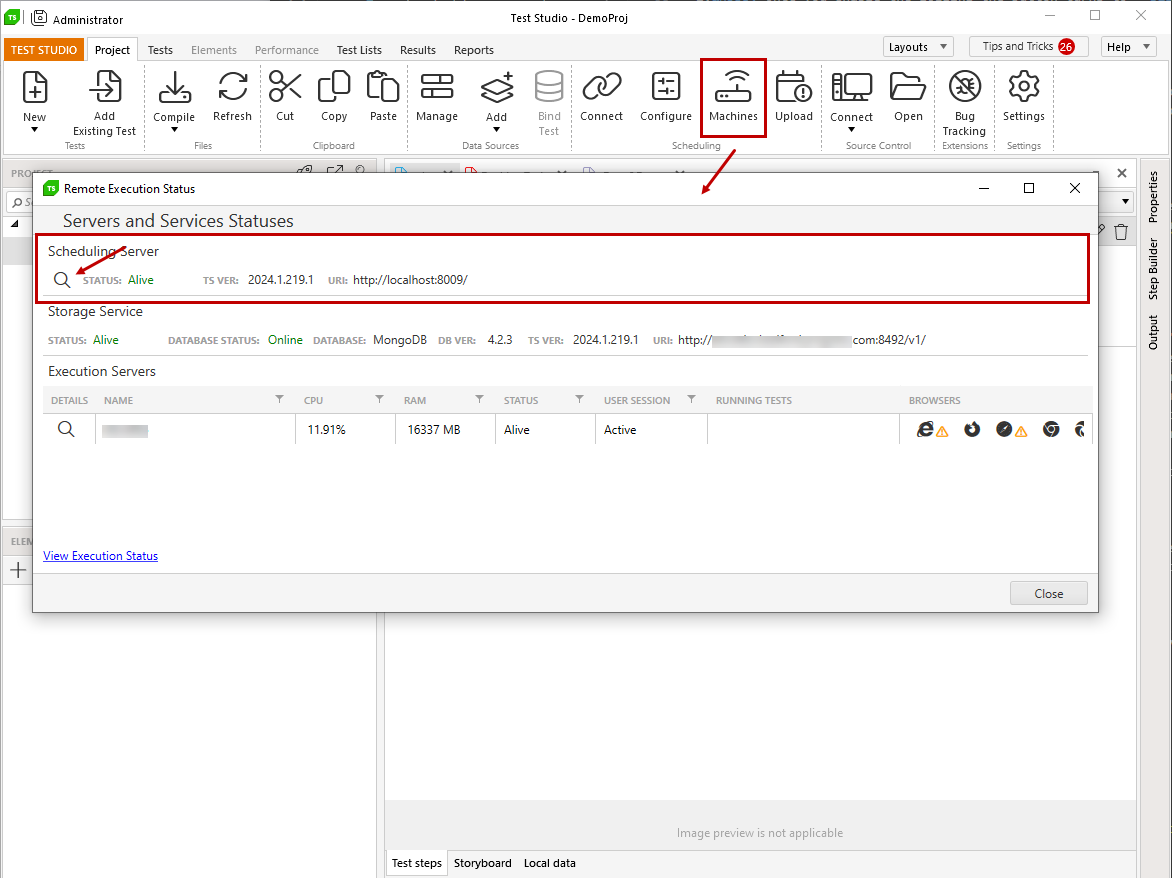 Machine status view - Scheduling machine