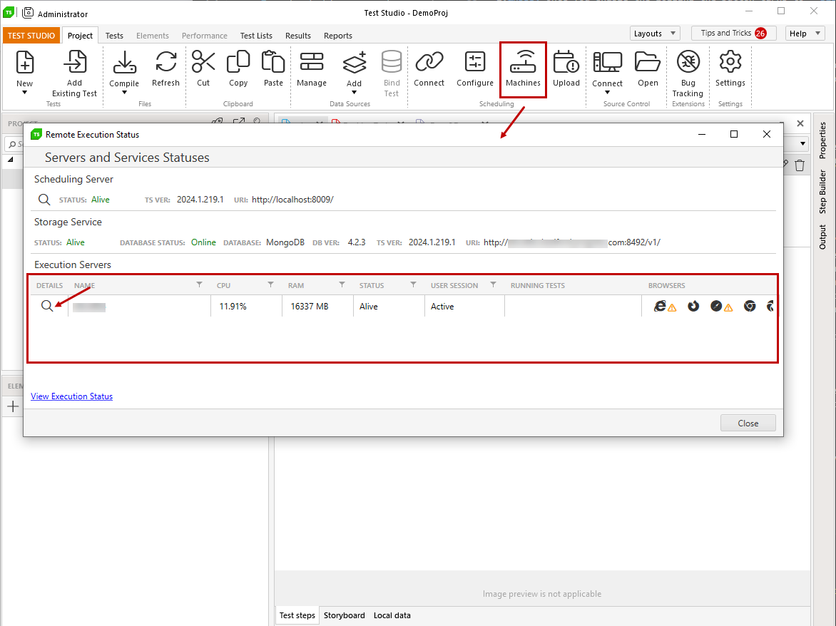 Machine status view - Execution machines