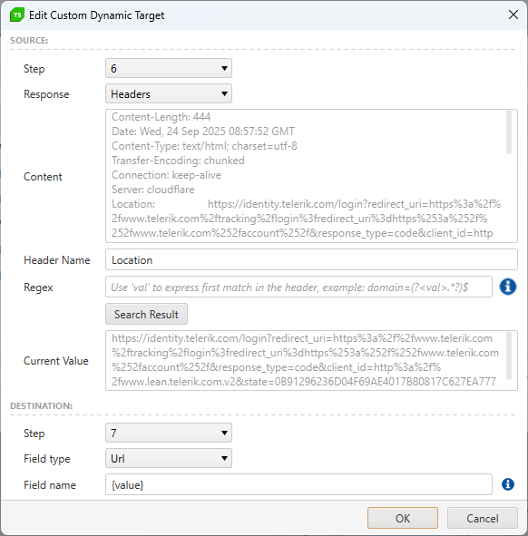 Create custom dynamic target to cover the URL redirect