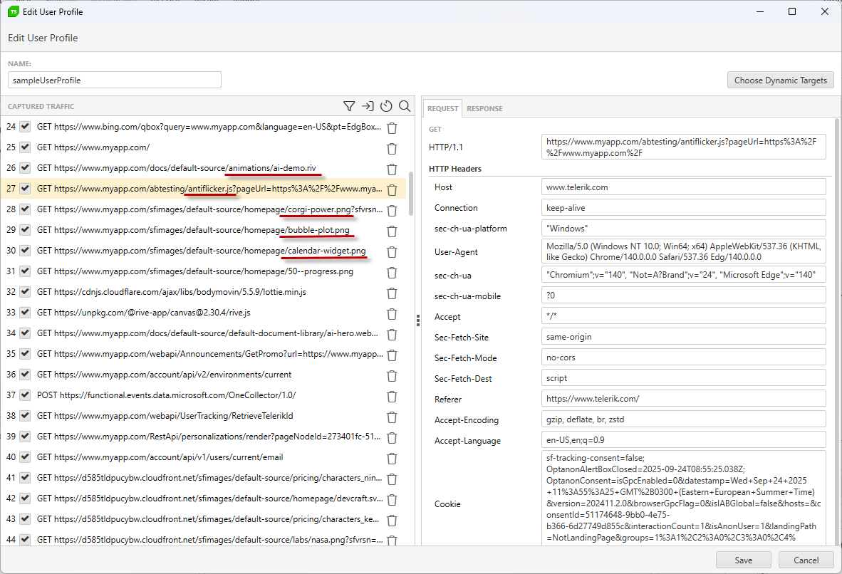 Example of requests loading visual resources