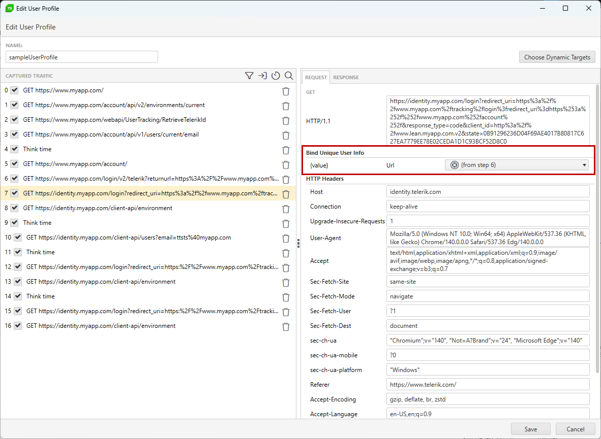See the custom added dynamic target listed in the target step request part