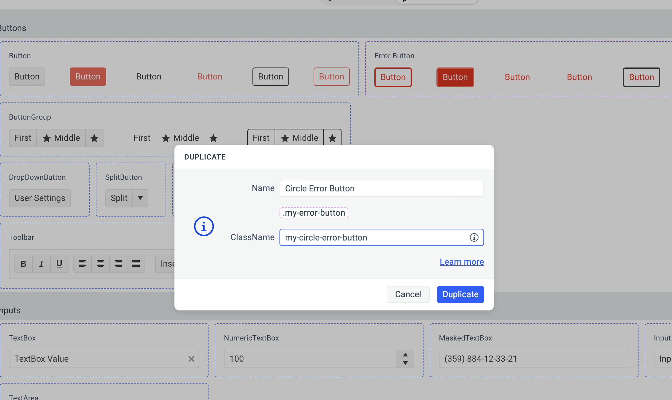 Custom component variant dialog in Progress ThemeBuilder