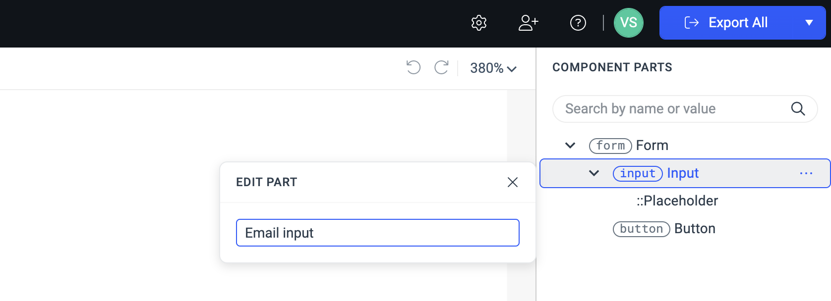 Rename custom component part