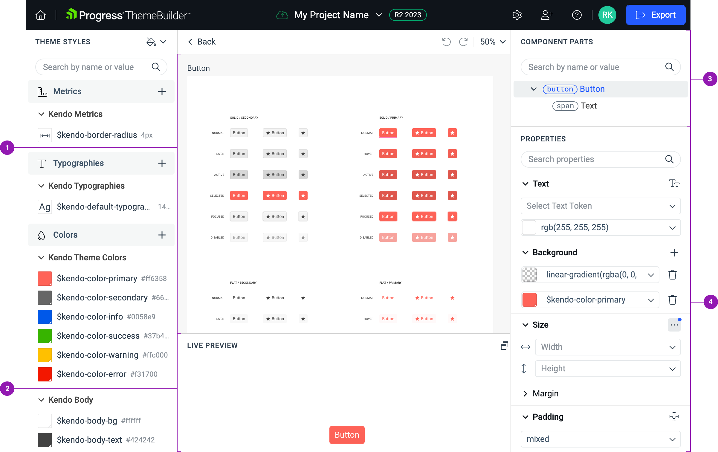 The ThemeBuilder component canvas