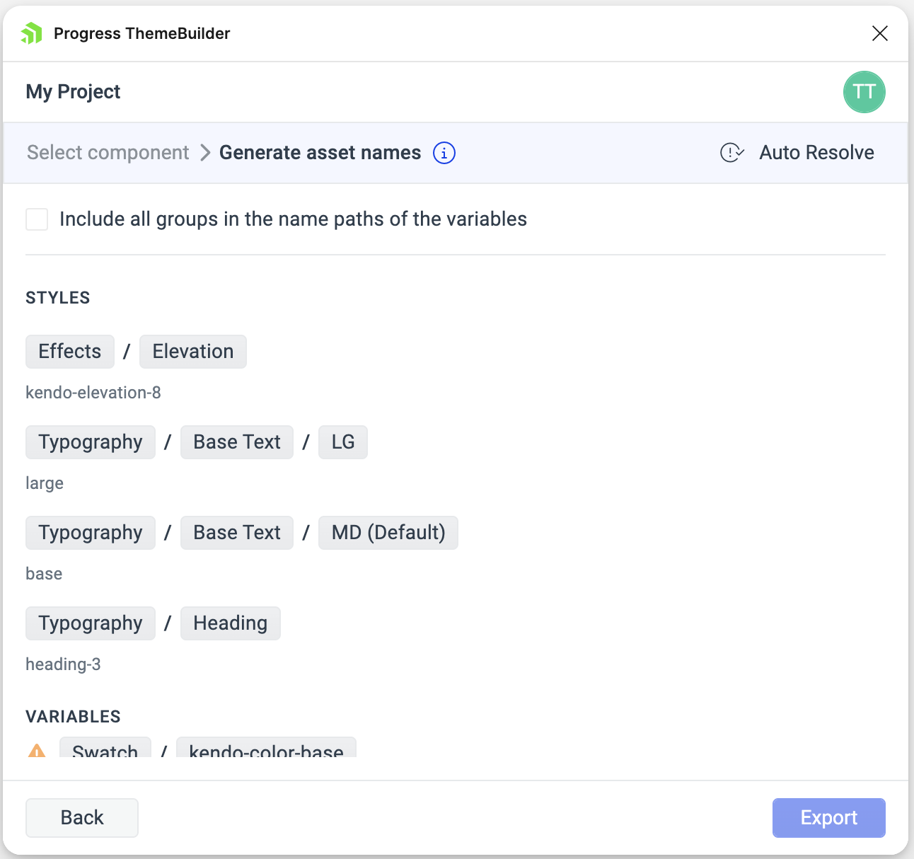 Select the desired styles in Figma by using the ThemeBuilder plugin