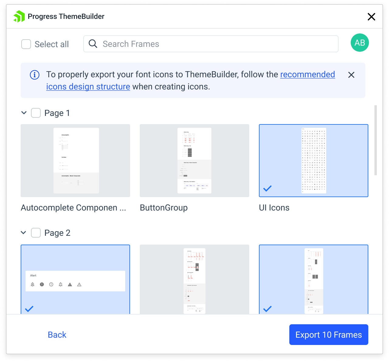 Select the desired design frames in Figma