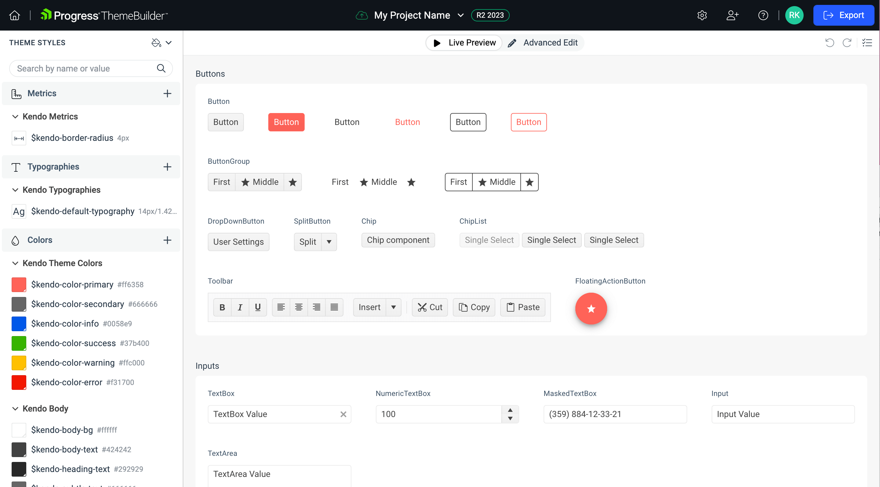 The initial project screen in ThemeBuilder