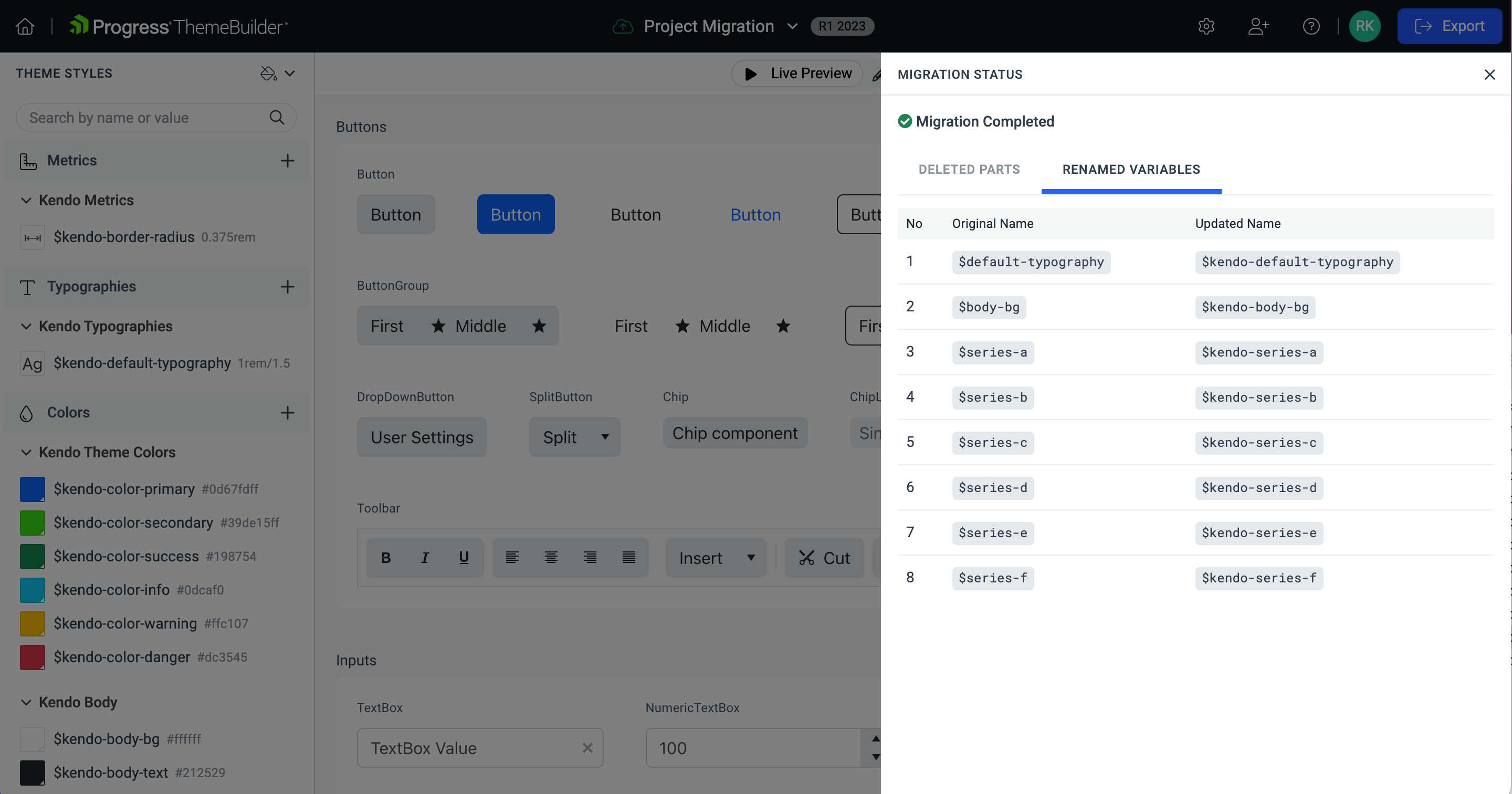 Migration status panel