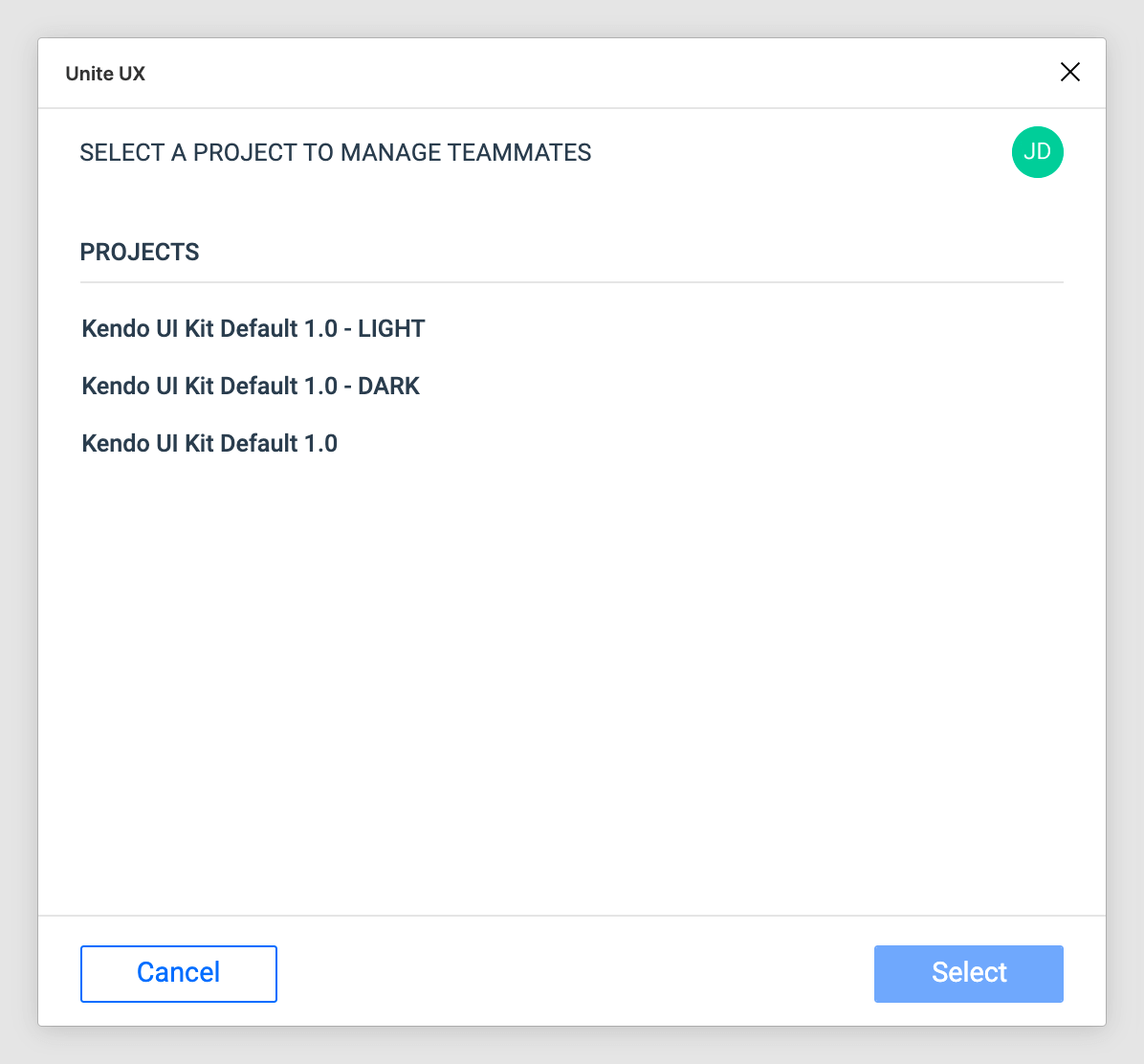 Select which poject to share