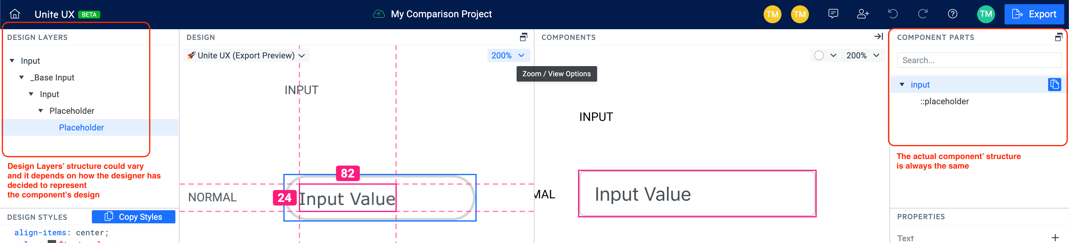 Selected design layer and component part